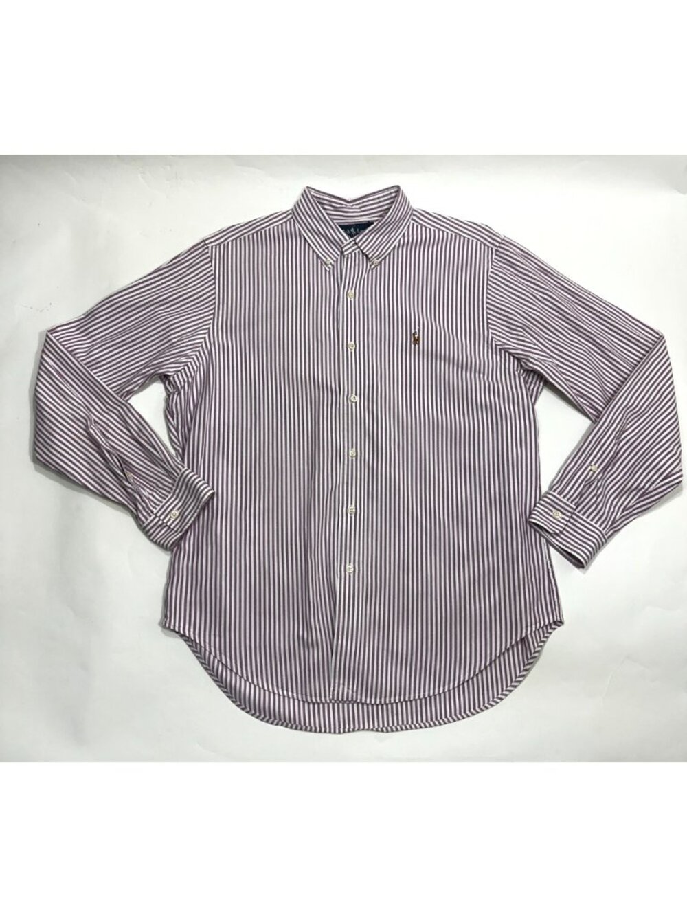 Ralph Lauren Vintage XL Purple White Striped Button Down Shirt Men Pony Logo